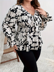 Floral Print Lantern Sleeve Blouse