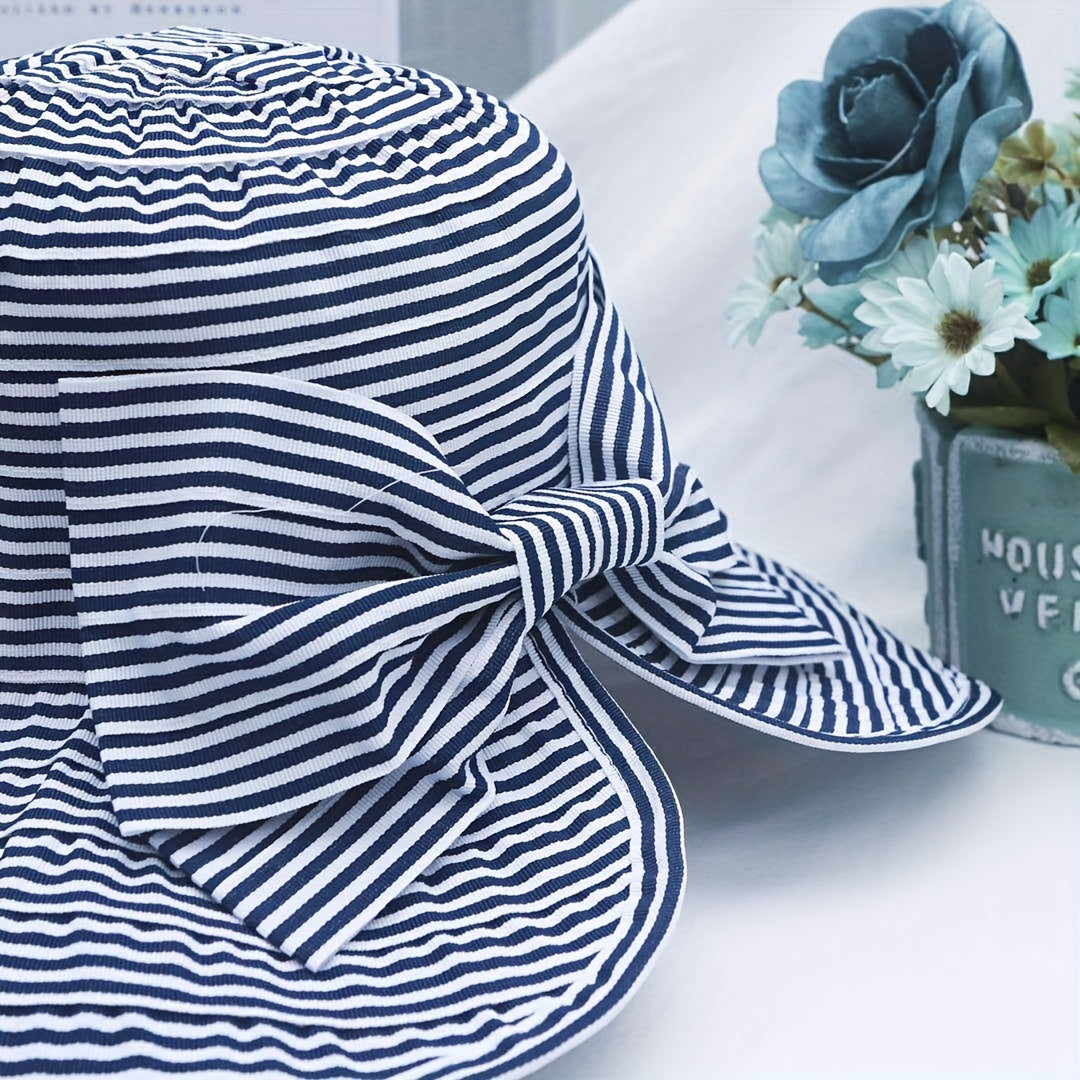 Striped Bowknot Sun Hat UV Protection Bucket Hat