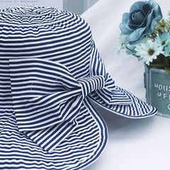 Striped Bowknot Sun Hat UV Protection Bucket Hat