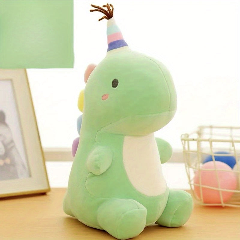Rainbow Dinosaur Plush Toy, Glass Filled, Green Pink Stuffed Animal