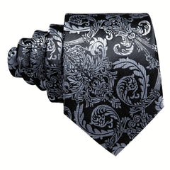 Barry Wang Black&White Floral Paisley Necktie Set