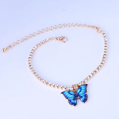 Butterfly Charms Crystal Anklet Women Rhinestone Foot Chain Summer Beach Jewelry