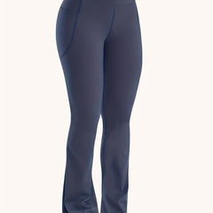 Solid High Rise Flared Leg Pants