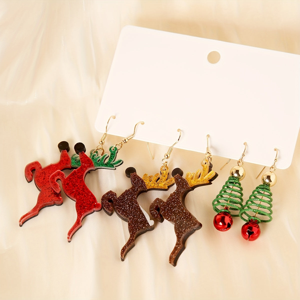 3 Pairs Set Christmas Elk Dangle Earrings