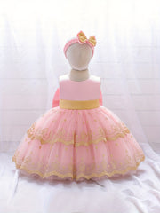 Girls Sleeveless Floral Embroidery Princess Dress
