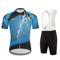 Men's Lightning Pattern Cycling Jersey Set with Shorts