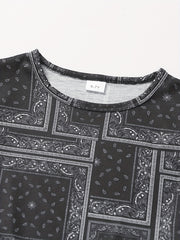 Boys Allover Print Casual Outfit Round Neck T shirt & Denim Shorts Set