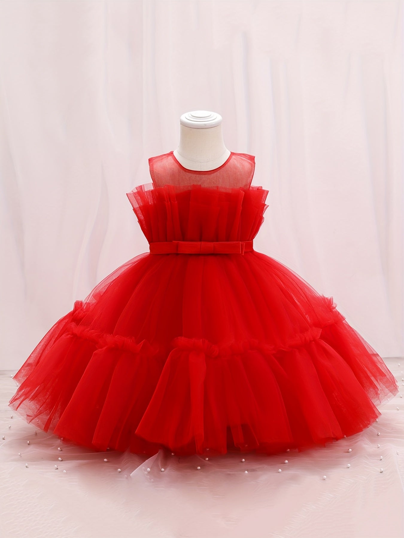Toddler Girl Princess Dress Tulle Bow Birthday Flower Girl Dress