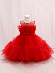 Toddler Girl Princess Dress Tulle Bow Birthday Flower Girl Dress