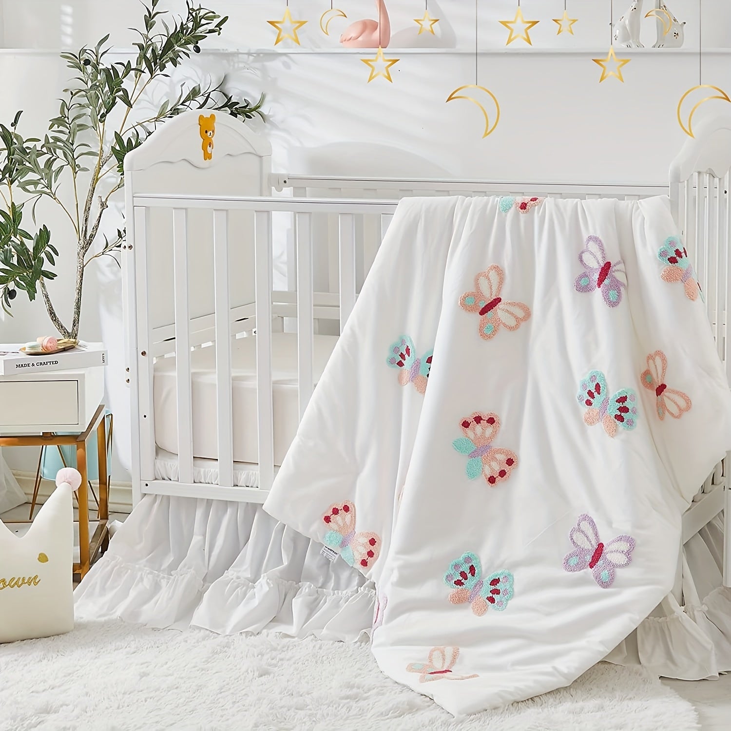 Girls Crib Bedding Set Butterfly Towel Embroidery Quilt Set