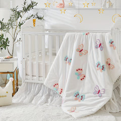 Girls Crib Bedding Set Butterfly Towel Embroidery Quilt Set