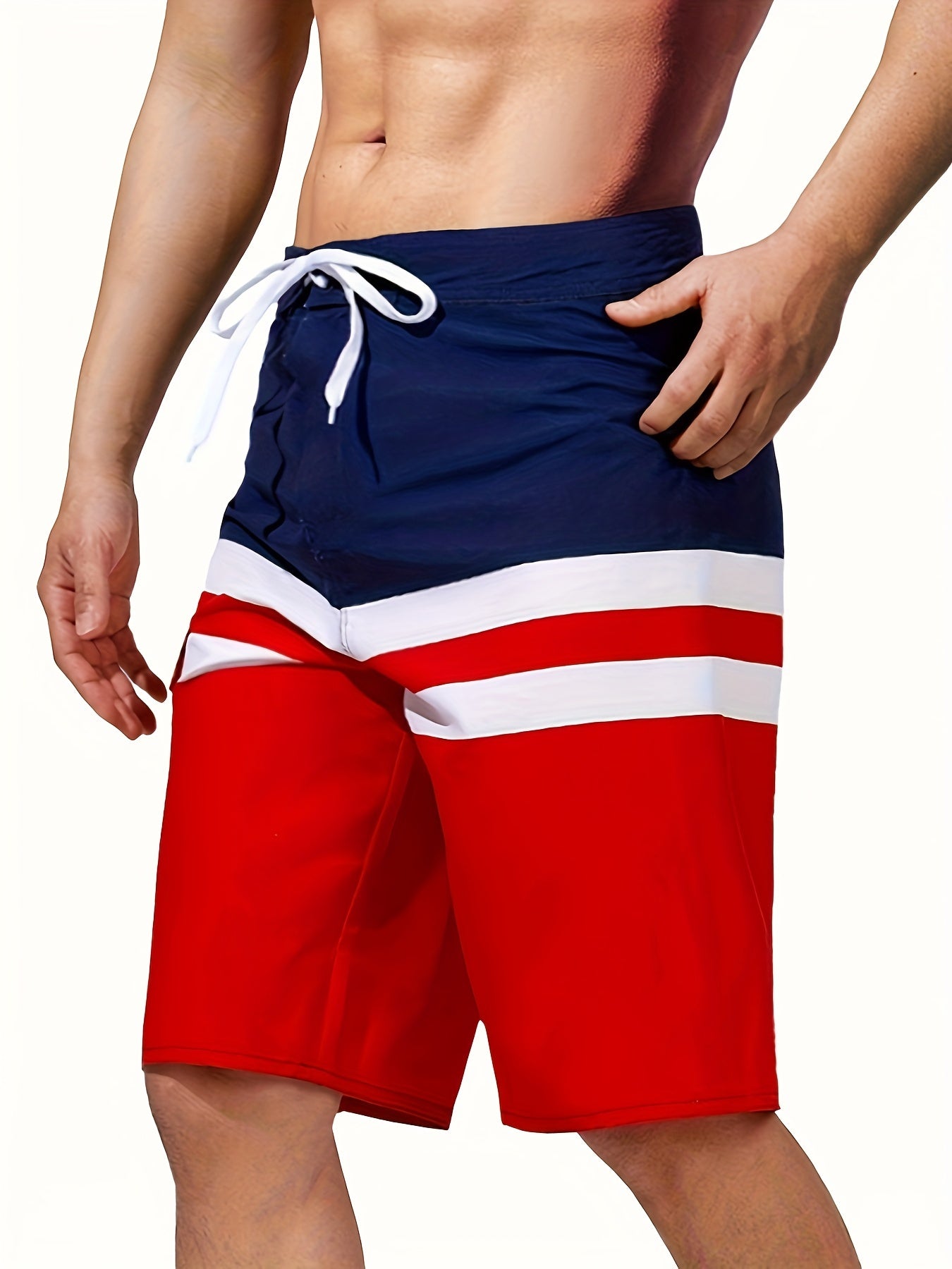 Quick Dry Block Drawstring Men's Swim Trunks Board Shorts