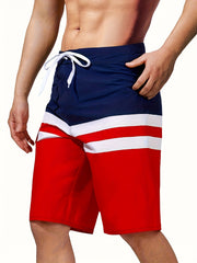 Quick Dry Block Drawstring Men's Swim Trunks Board Shorts