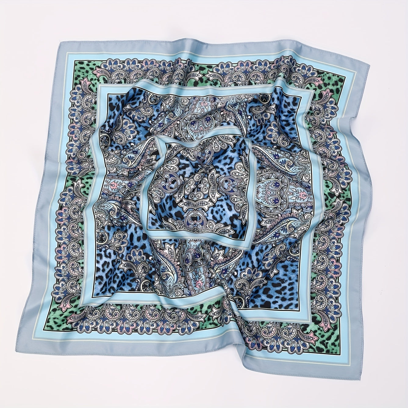 Leopard Paisley Print Bandana Satin Square Scarf Head Wraps Neckerchief