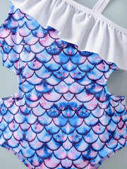 Girls Mermaid Ruffle One piece Swimsuit Summer Beachwear Swimwear