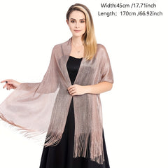 Women's Sparkle Shawl Tassel Wraps Solid Cape Decorative Bikini Cover Up