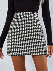 Vintage Houndstooth Print High Waist Mini Skirt