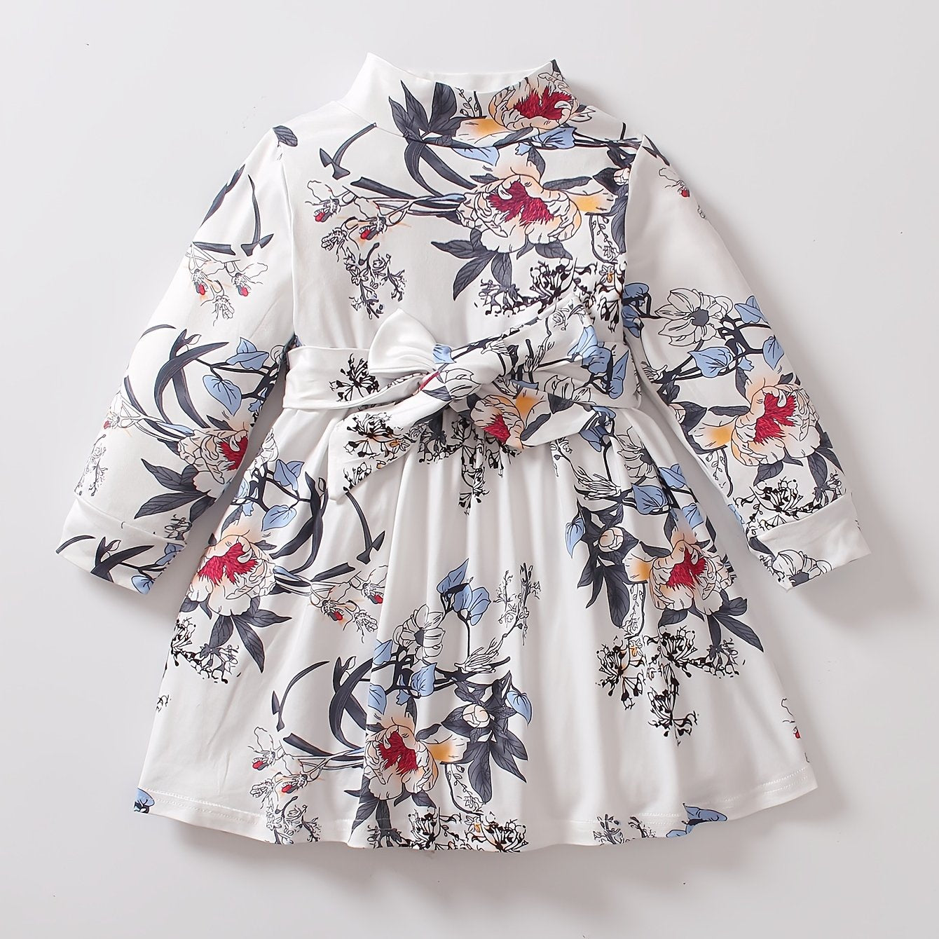 Girls Floral Belted Long Sleeve Dress 0 3 Years
