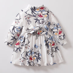 Girls Floral Belted Long Sleeve Dress 0 3 Years