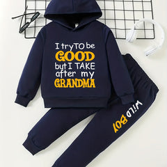 Boy's Hoodie & Sweatpants Set I TRY TO BE GOOD Print Street Style Outfits