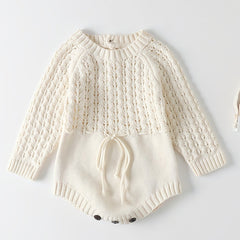 Baby Girls Knitted Hollow Tunic Long Sleeved Romper Sweater Onesie