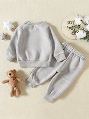 2pcs Kids Bear Embroidered Sweater Set