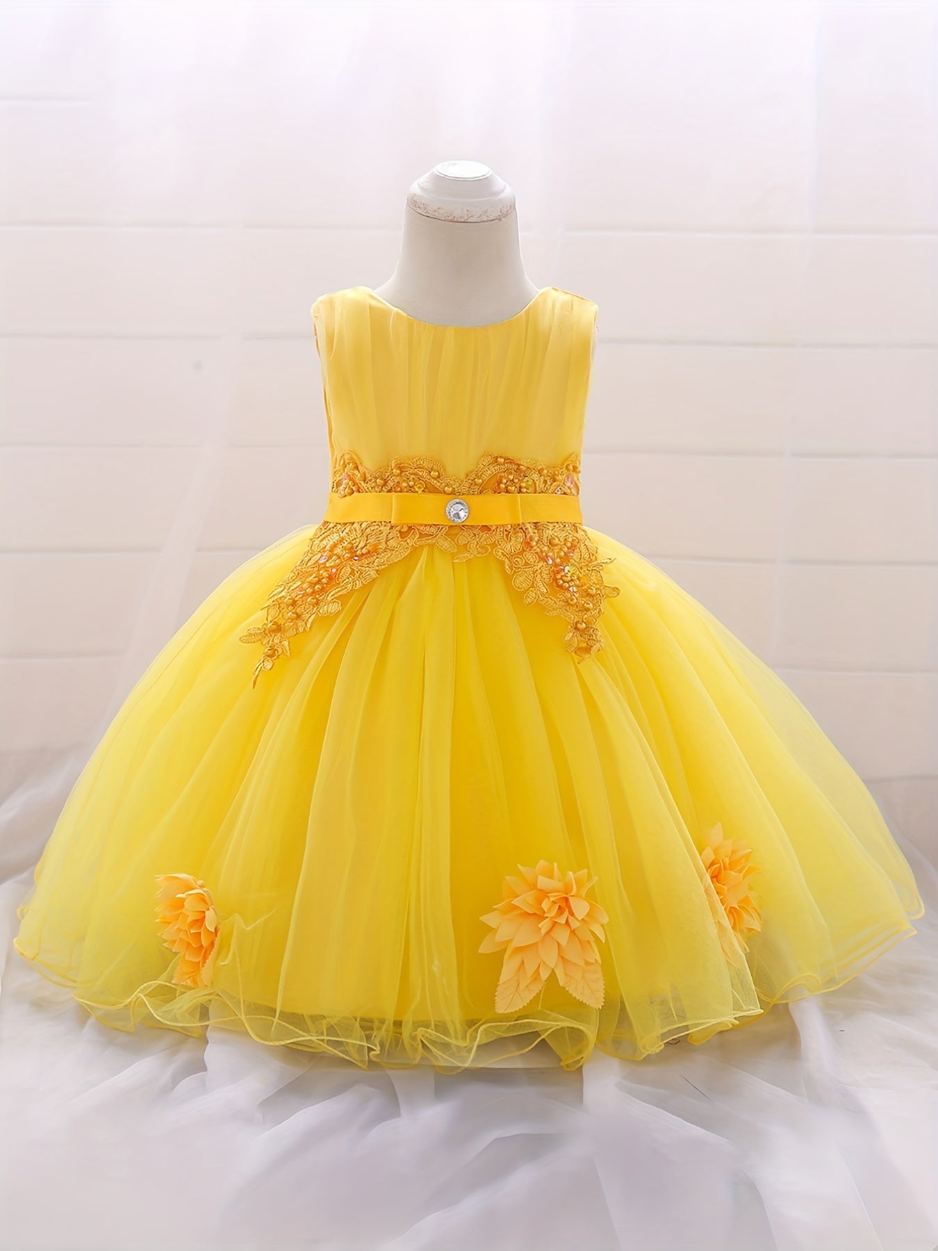 Baby Princess Birthday Dress with Flower Decor