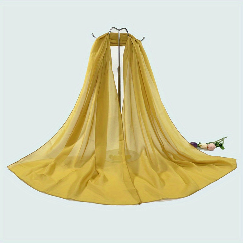 Solid Chiffon Scarf Casual Breathable Shawl Women Head Wrap