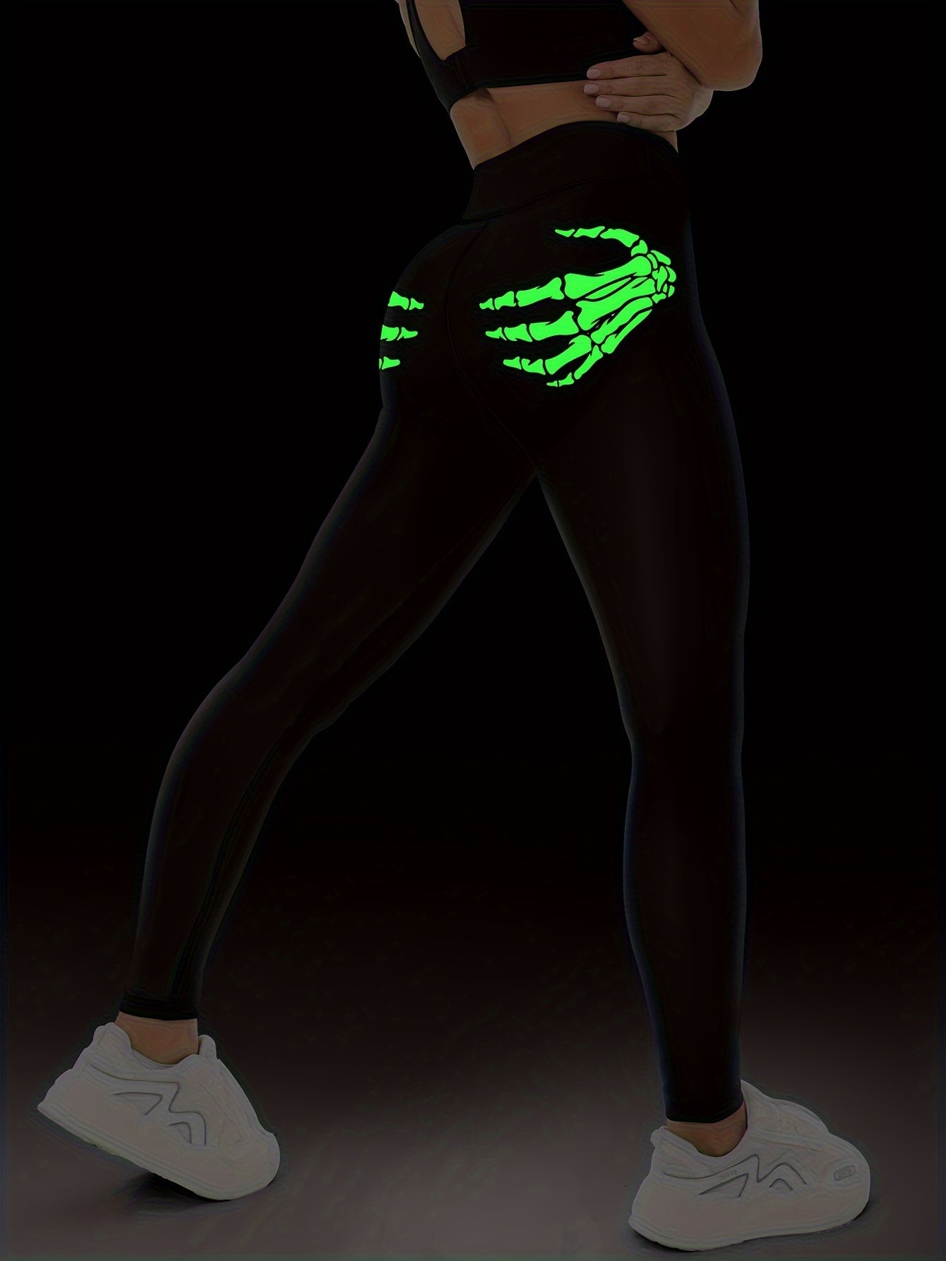Fluorescent Skeleton Hand Print Yoga Workout Pants Leggings