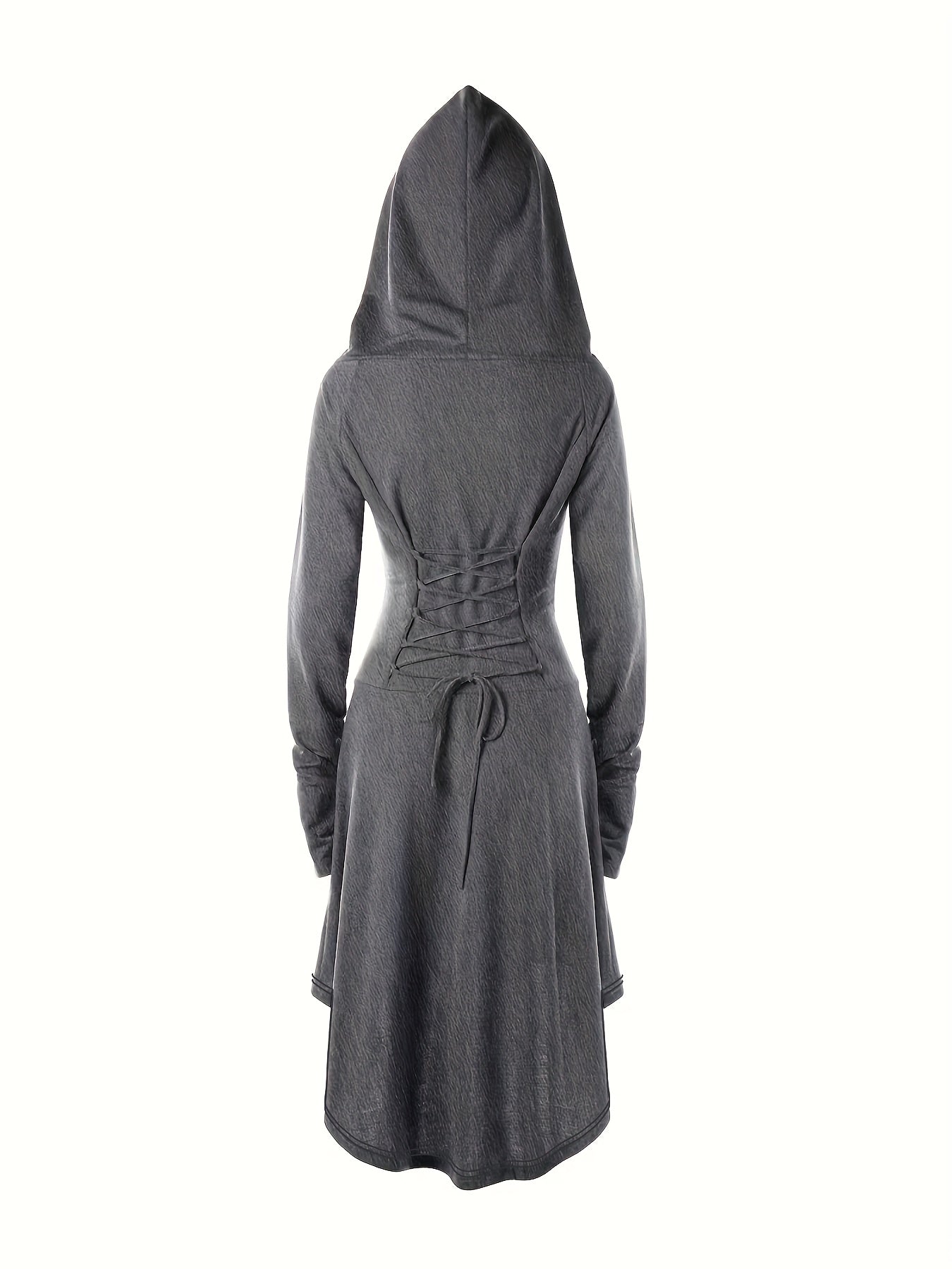 Gothic Lace Up Long Sleeve Hooded Dress