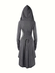Gothic Lace Up Long Sleeve Hooded Dress