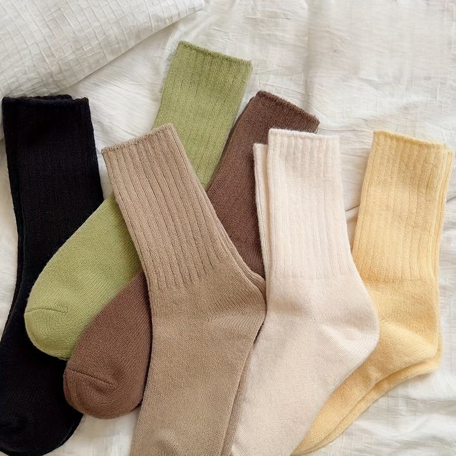 6 Pairs Soft Mid Tube Women's Socks Solid Colors