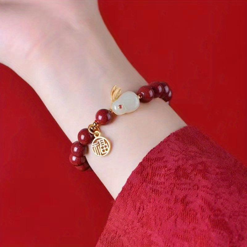 Jade Rabbit Bracelet Zodiac Rabbit Year Lucky Card Beads Hand String