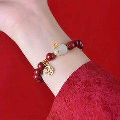 Jade Rabbit Bracelet Zodiac Rabbit Year Lucky Card Beads Hand String
