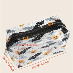 Halloween Pumpkin & Bat Print Cosmetic Bag