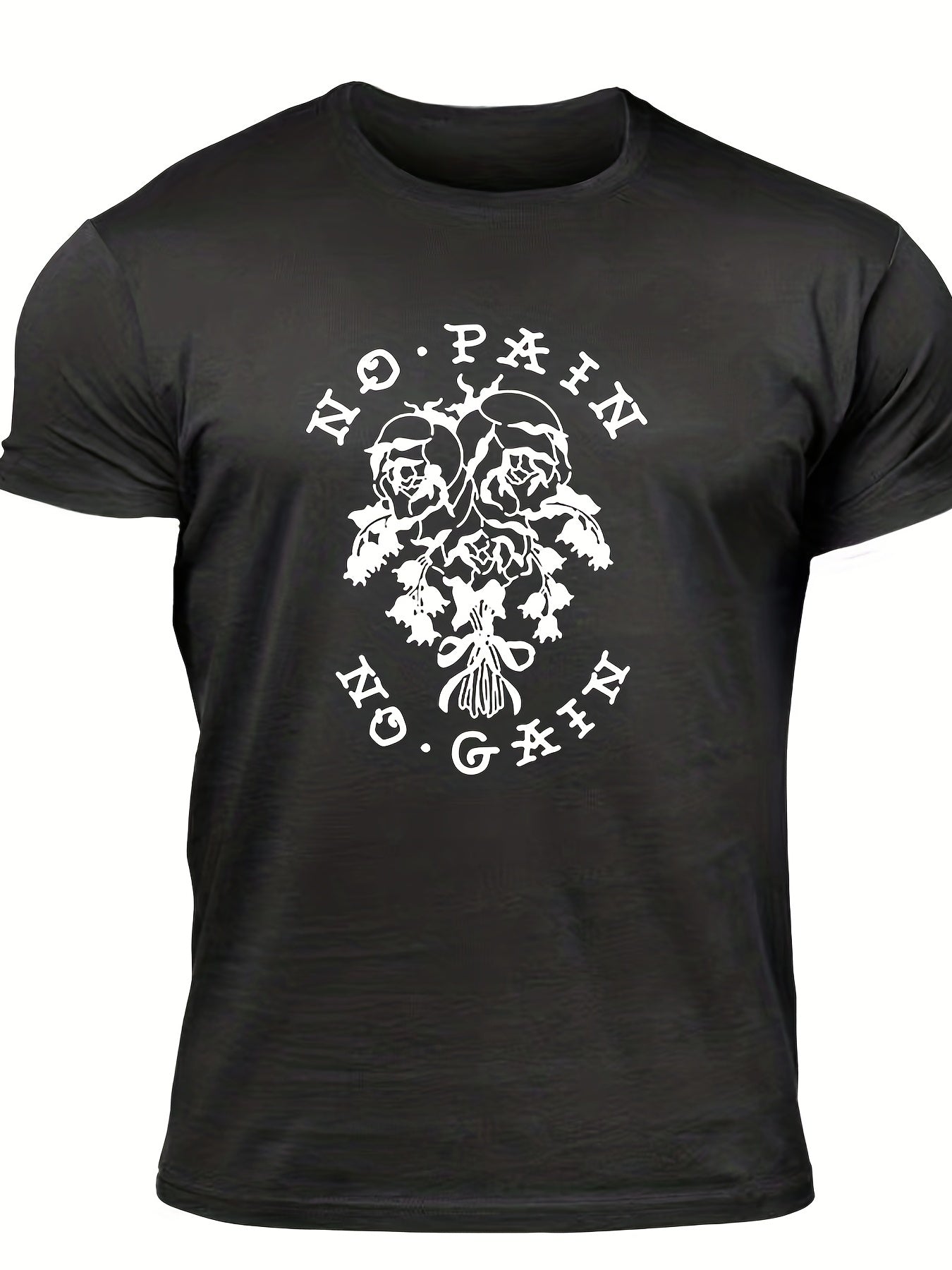 No Pain No Gain Men's Rose Graphic T shirt Crew Neck Tee