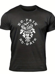 No Pain No Gain Men's Rose Graphic T shirt Crew Neck Tee