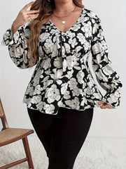 Floral Print Lantern Sleeve Blouse