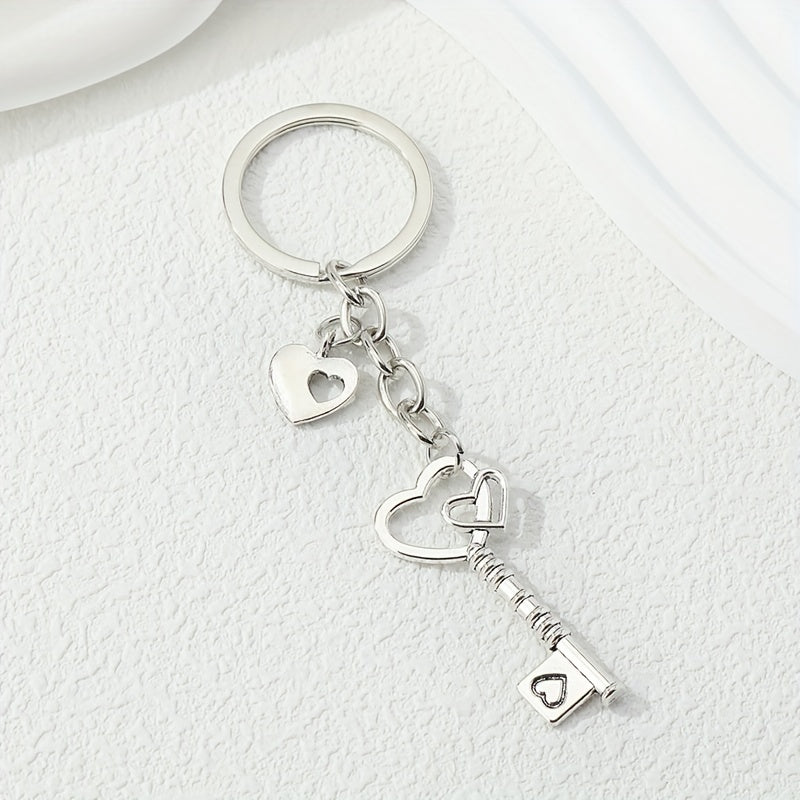 Heart Key Keychain Romantic Metal Key Ring Purse Bag Backpack Car Key Charm