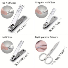 12pcs Nail Clippers Pedicure Kit Stainless Steel Professional Groom