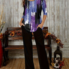 Women's Plus Brush Print Long Sleeve Top & Pants Set