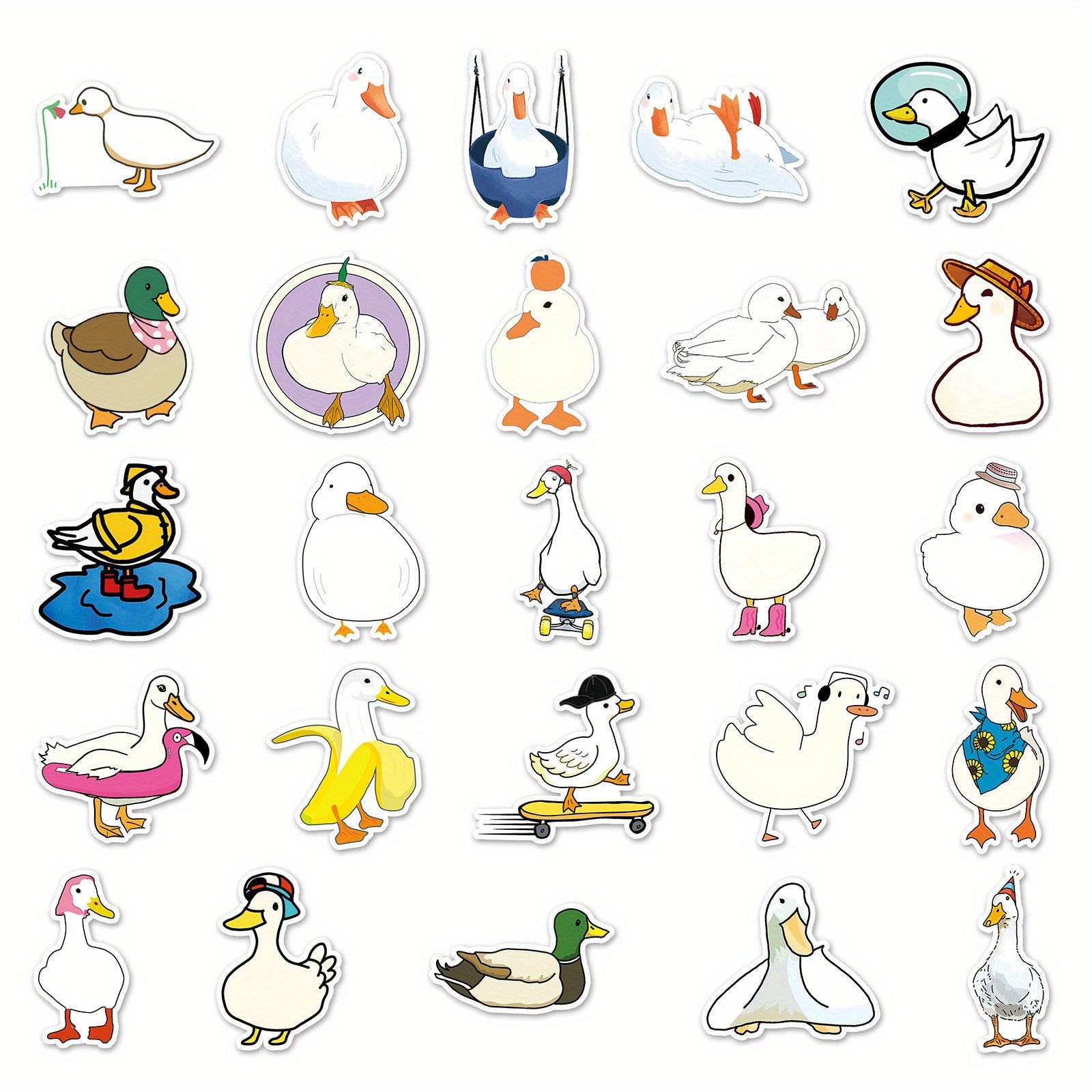50pcs Duck Stickers Waterproof Vinyl Decals with Colorful Cartoon Designs