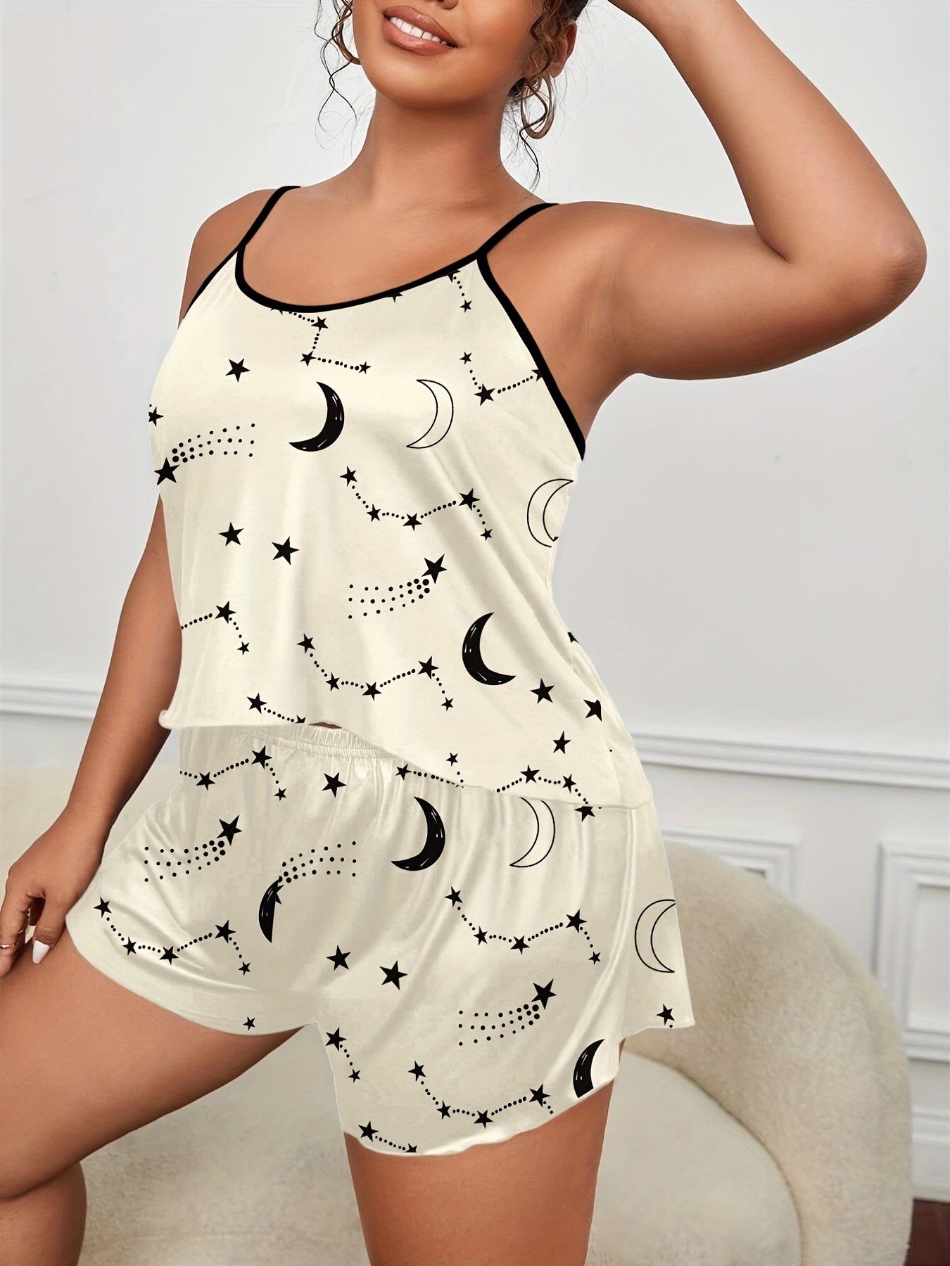 Moon & Star Print Cami Top & Shorts 2pcs Set