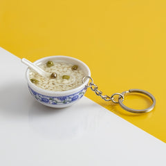 Porcelain Rice Bowl Keychain Food Toy Pendant Gift for Christmas Halloween
