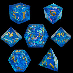 Resin Colorful Striped Dice Set Of 7 Sharp Dice Gaming Accessories