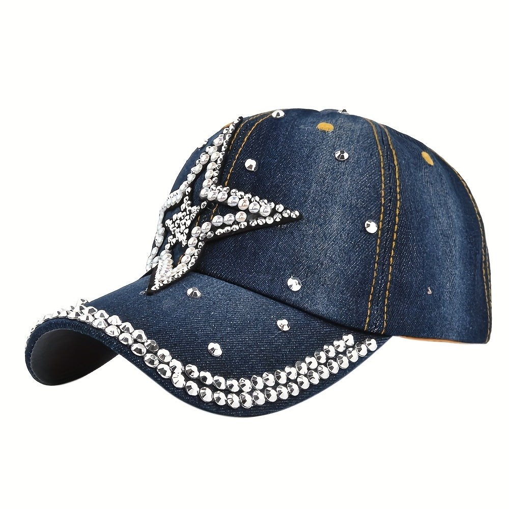 Artificial Diamond Letter Duck Tongue Cap Cowboy Baseball Cap for Men and Women