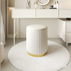 Nordic Style Leather Round Ottoman Footrest Stool with Golden Plated Base