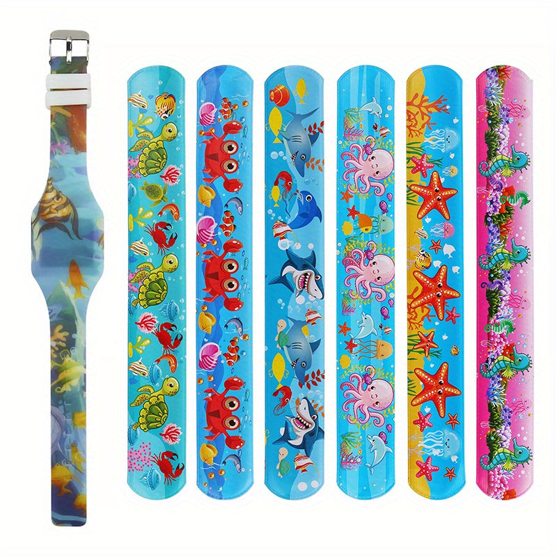 Kids Digital Watch Set with Glow Silicone Strap - 6 Snap Rings Included