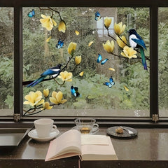 Reusable Double sided Visual Glass Window Sticker Birds Flowers Wall Sticker
