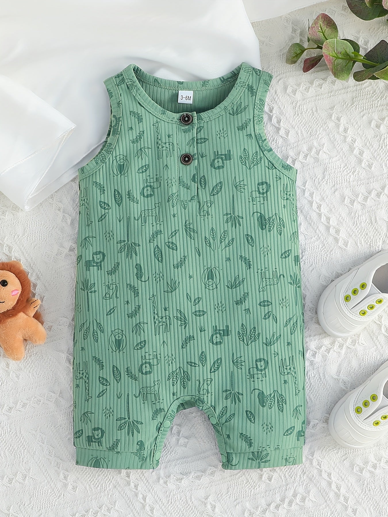 Baby Boys Animal Graphic Print Sleeveless Romper Jumpsuit Clothes
